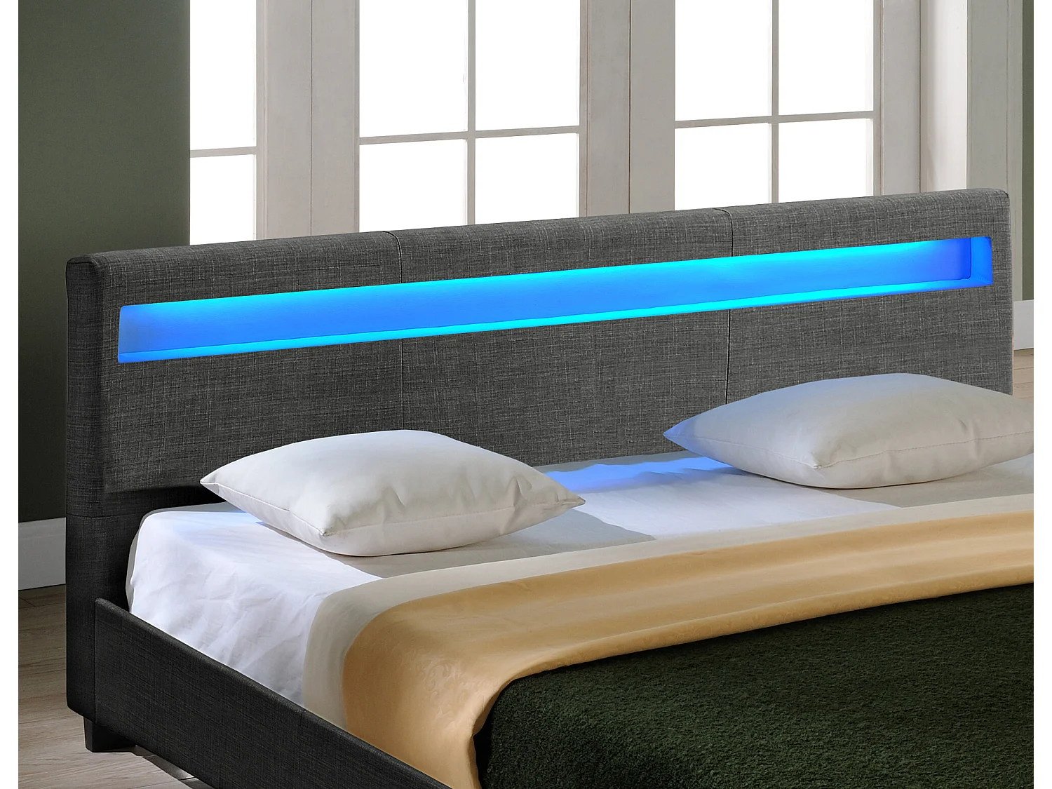 Lit Double Rembourré Design_LED Sommier à Lattes Polyester 180 x 200 cm Gris Foncé Corium