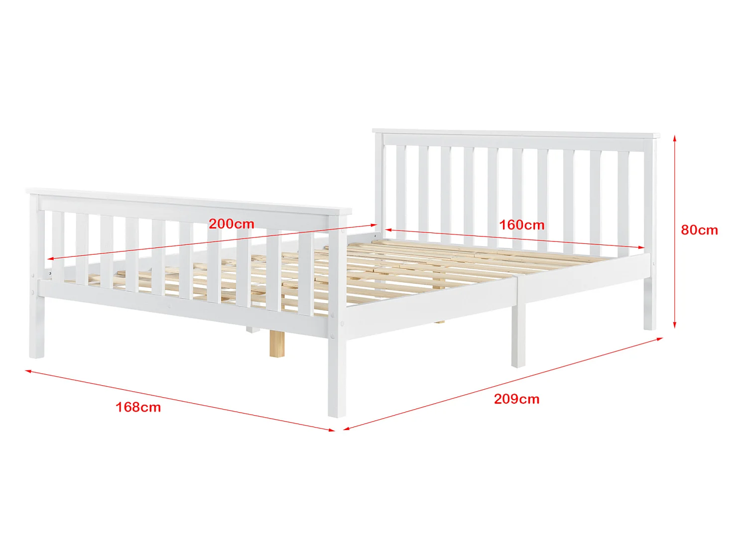 Cadre de Lit en Bois de Pin Breda 160 x 200 cm Blanc Mat Laqué [en.casa]