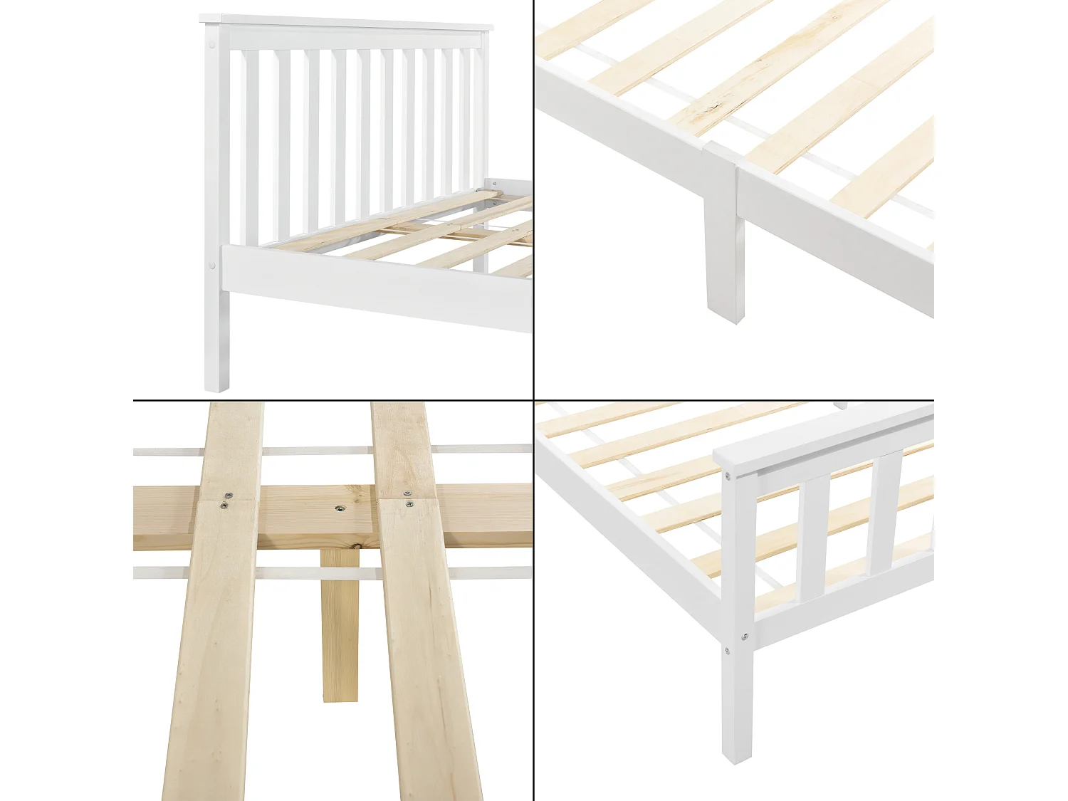 Cadre de Lit en Bois de Pin Breda 160 x 200 cm Blanc Mat Laqué [en.casa]