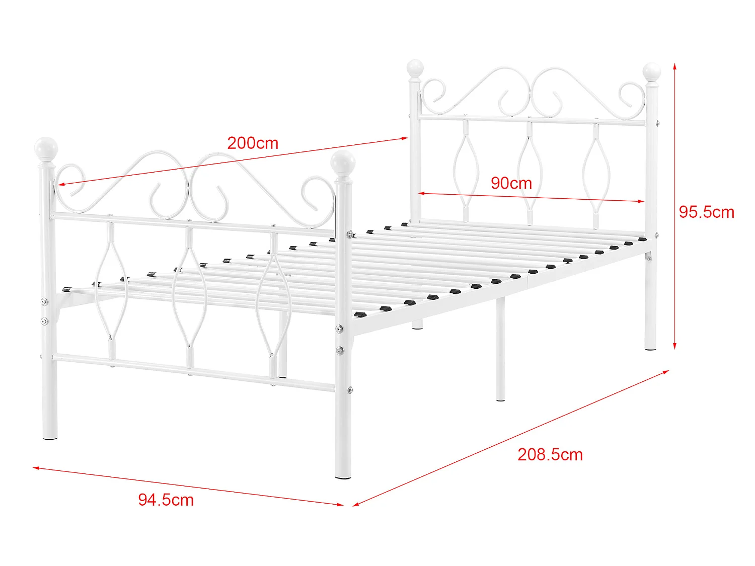 Cadre de Lit Simple Apolda en Métal 90 x 200 cm Blanc Mat [en.casa]