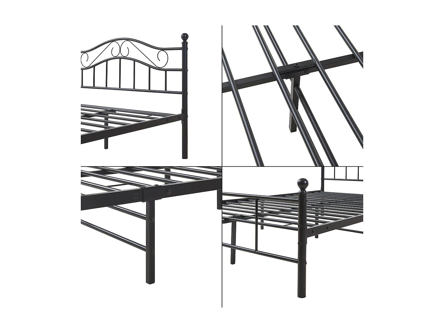 Cadre de lit métallique Florenz avec tête de lit 120 x 200 cm noir [en.casa]