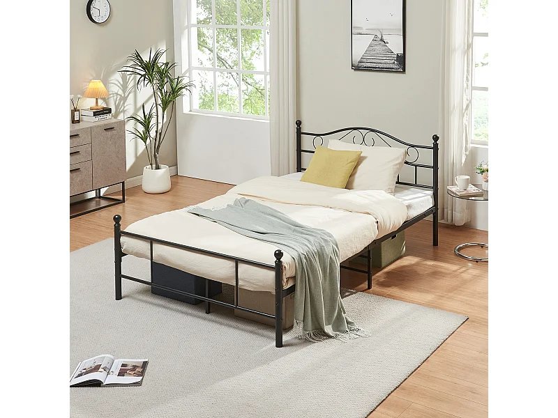 Cadre de lit métallique Florenz avec tête de lit 120 x 200 cm noir [en.casa]