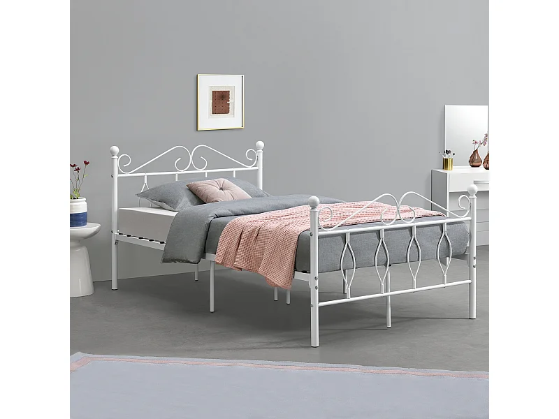 Cadre de Lit Simple Apolda en Métal 120 x 200 cm Blanc Mat [en.casa]