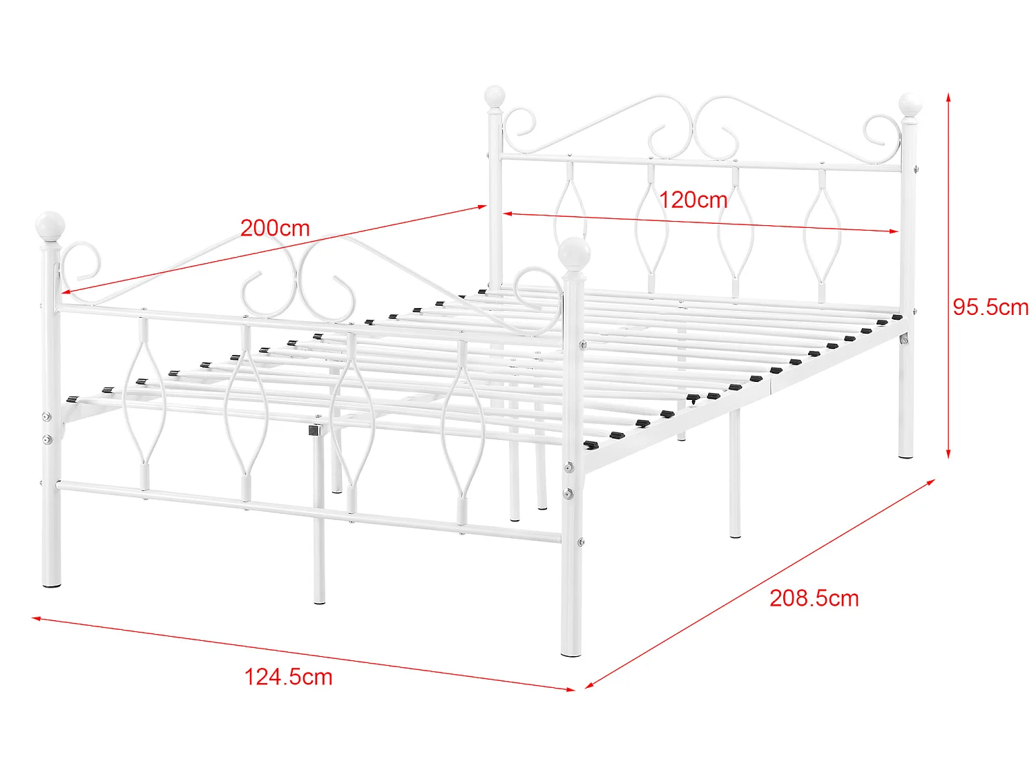 Cadre de Lit Simple Apolda en Métal 120 x 200 cm Blanc Mat [en.casa]