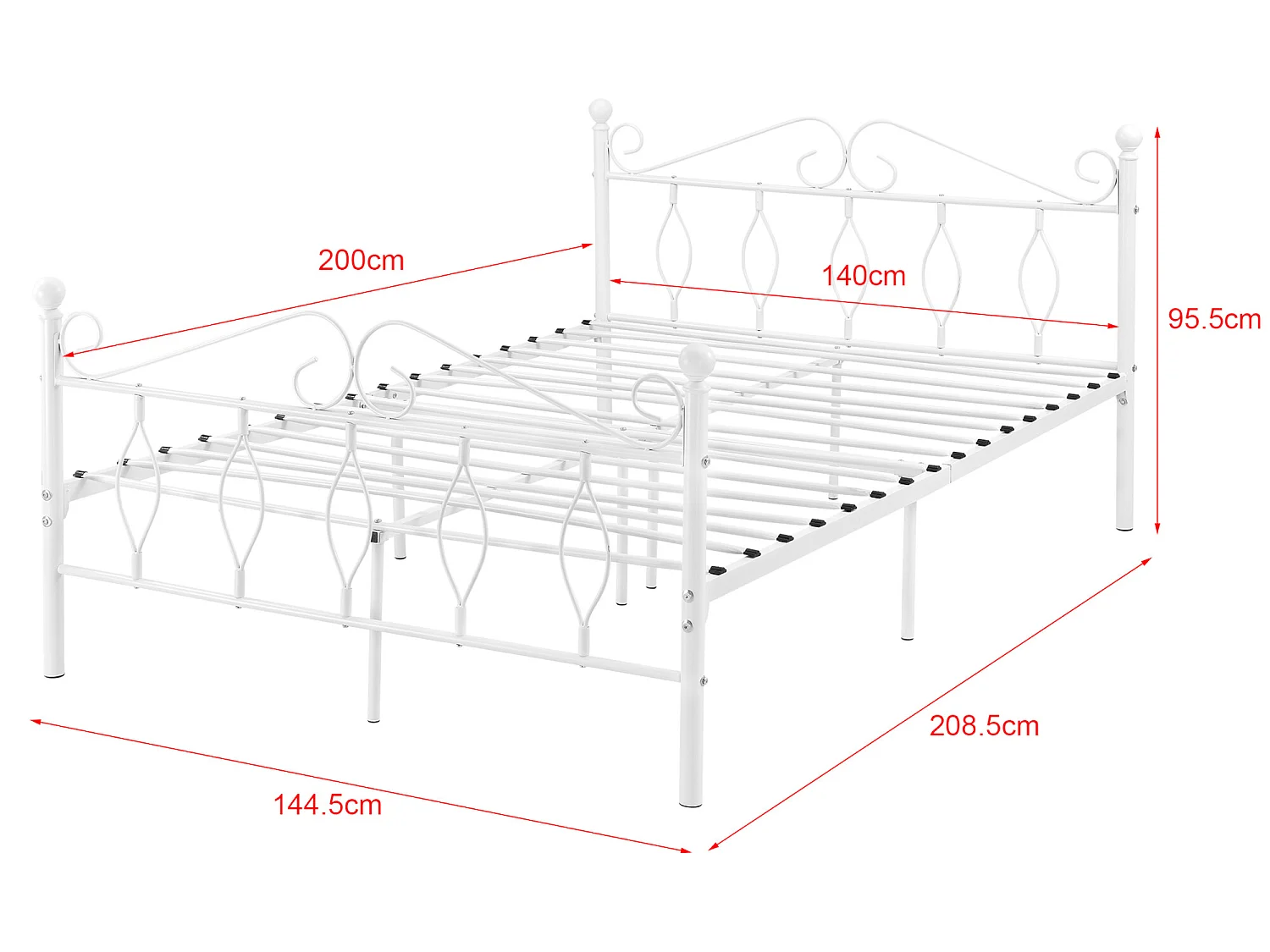 Cadre de Lit Double Apolda en Métal 140 x 200 cm Blanc Mat [en.casa]