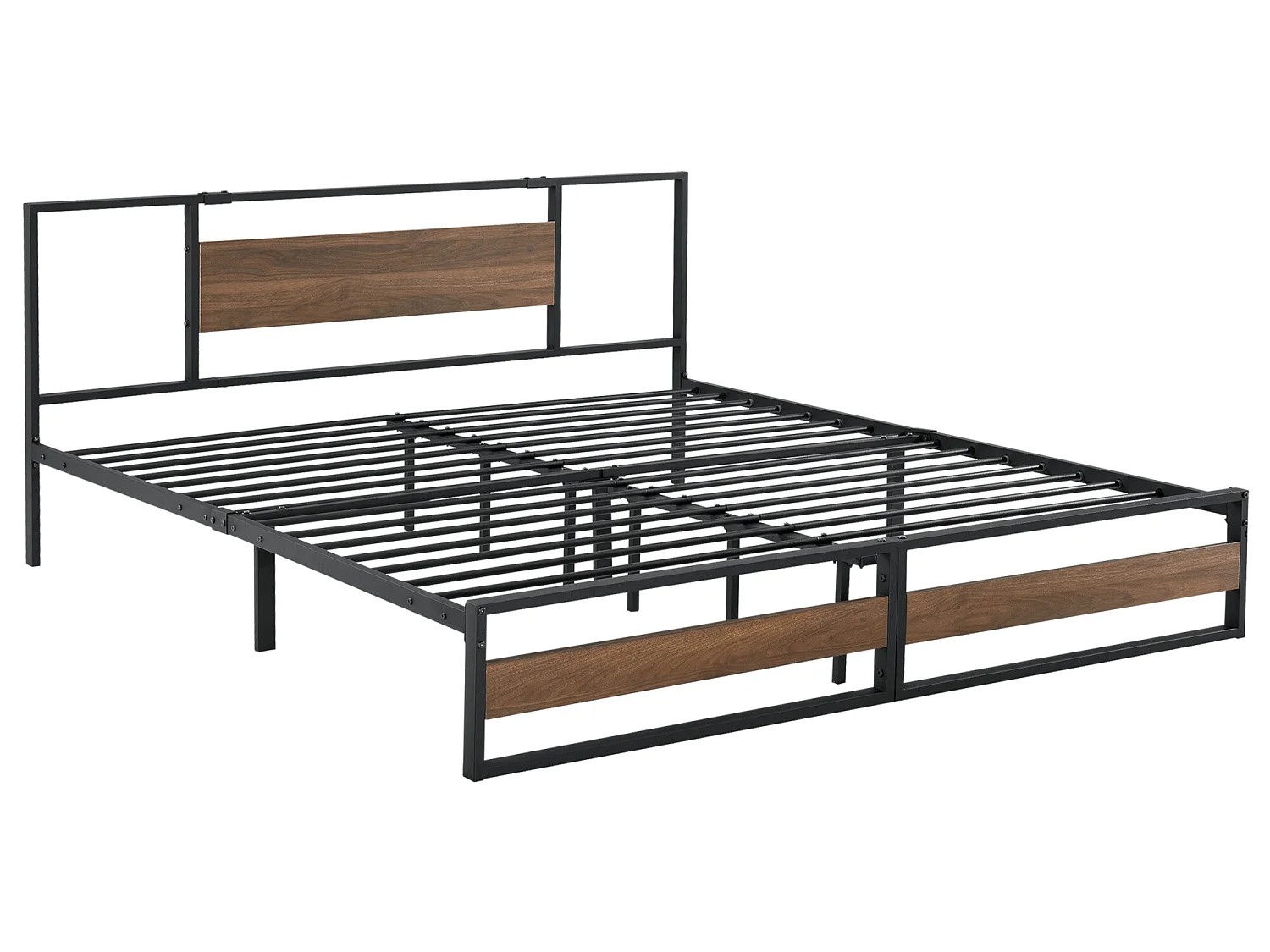 Cadre de Lit Double Villach en Métal 180 x 200 cm Noir Mat Effet Noyer [en.casa]