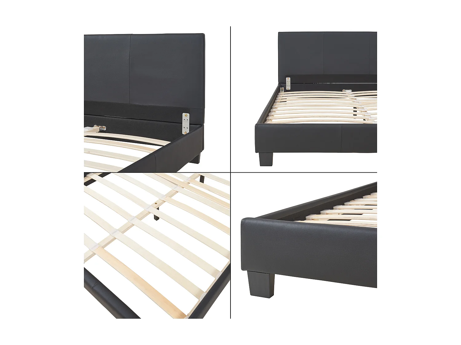 Lit Double Rembourré Albacete Sommier à Lattes Simili 140 x 200 cm Noir Corium