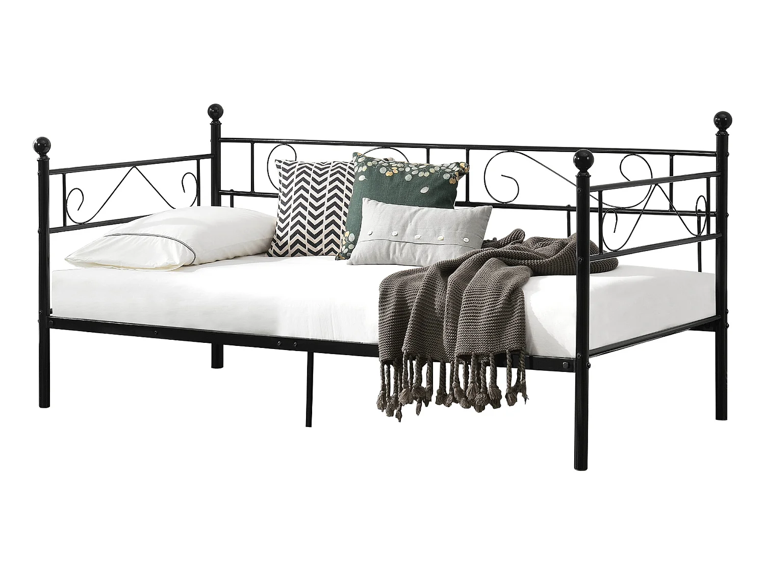 Divan en Acier Canapé Lit Simple en Métal 209 x 96,5 x 100 cm Noir [en.casa]