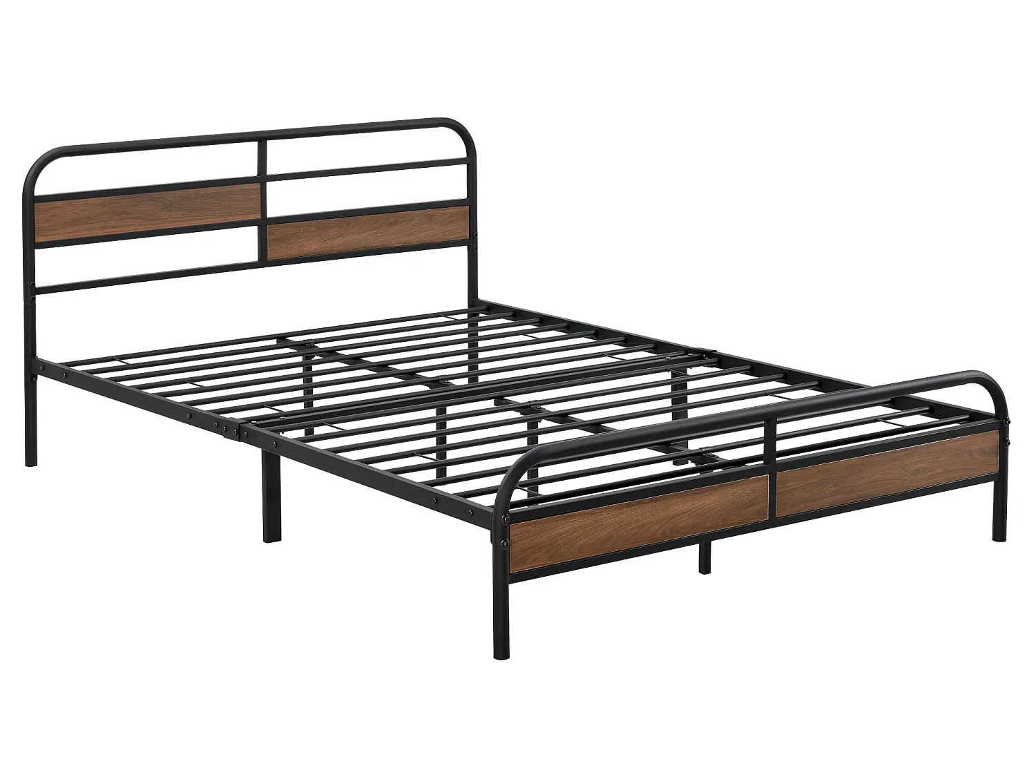 Cadre de Lit Double Aarau en Métal 140 x 200 cm Noir Mat Effet Noyer [en.casa]