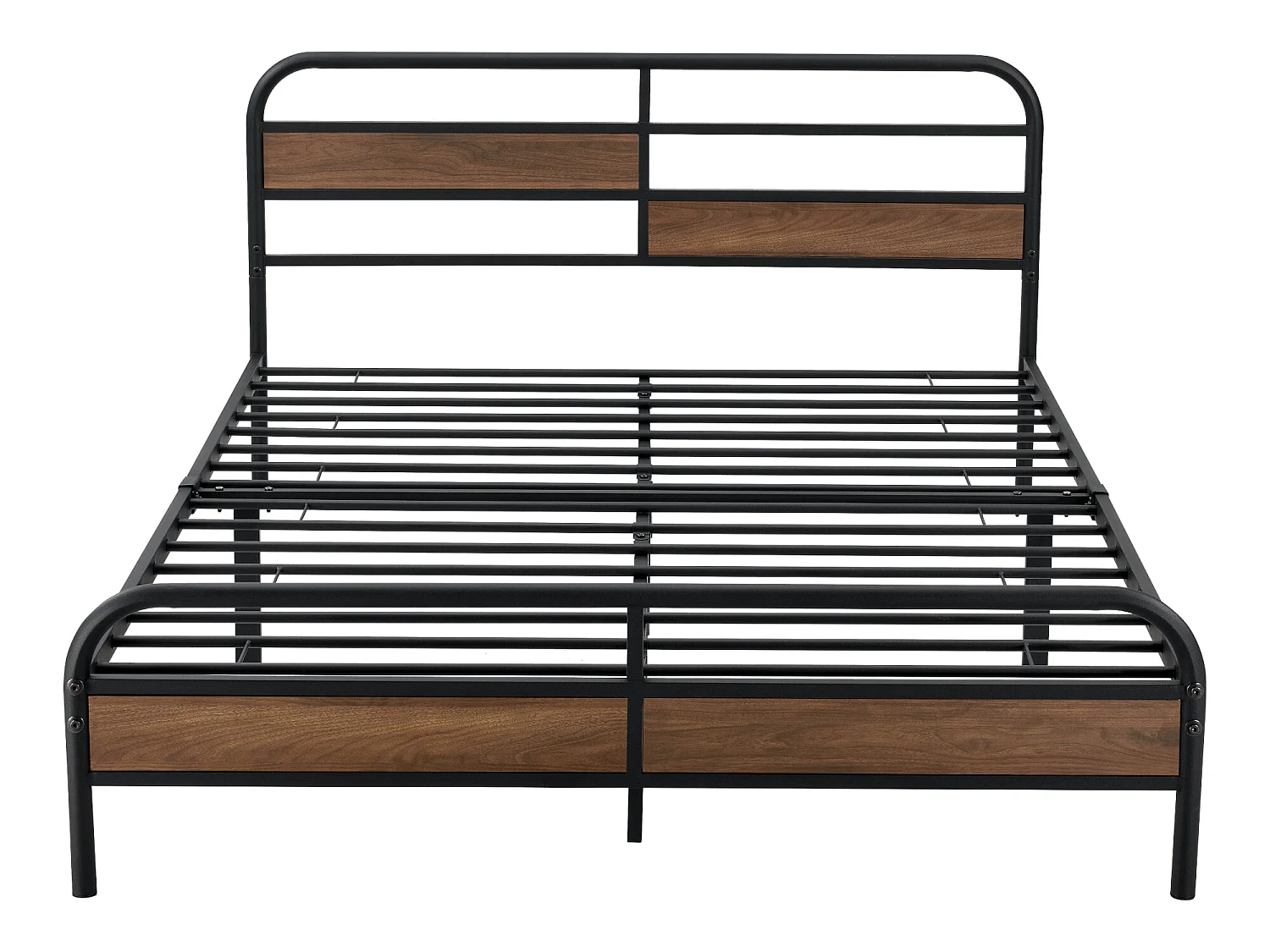 Cadre de Lit Double Aarau en Métal 140 x 200 cm Noir Mat Effet Noyer [en.casa]
