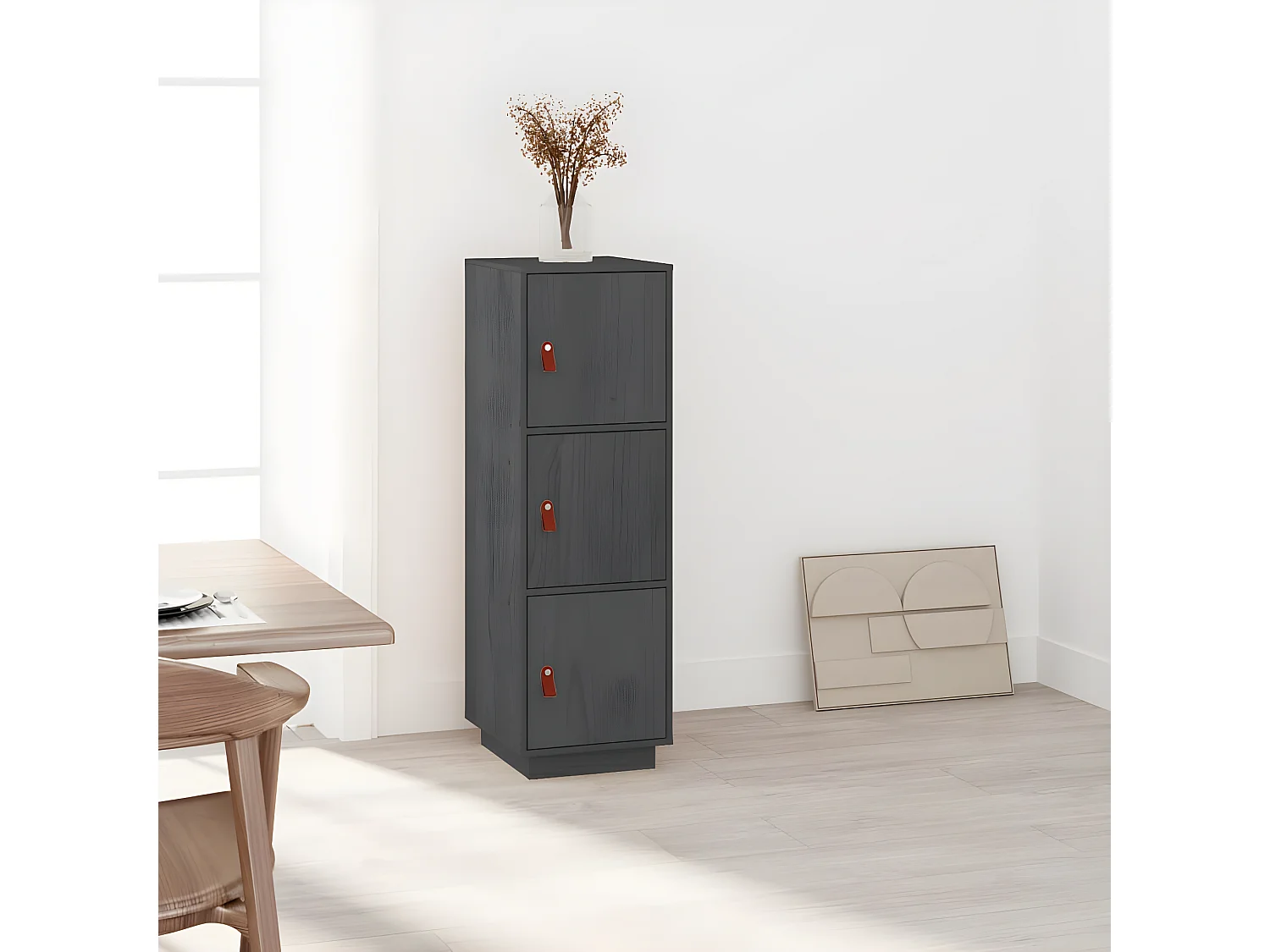 Credenza alta Grigia 34x40x108,5 cm Legno di pino massiccio