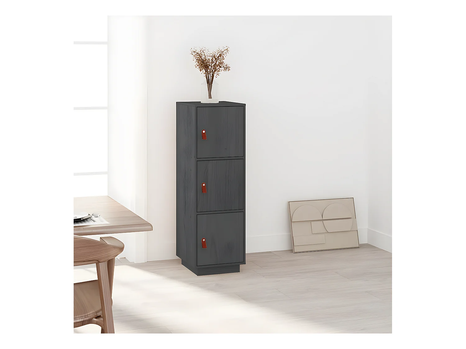 Credenza alta Grigia 34x40x108,5 cm Legno di pino massiccio