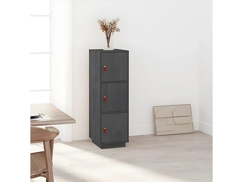 Credenza alta Grigia 34x40x108,5 cm Legno di pino massiccio