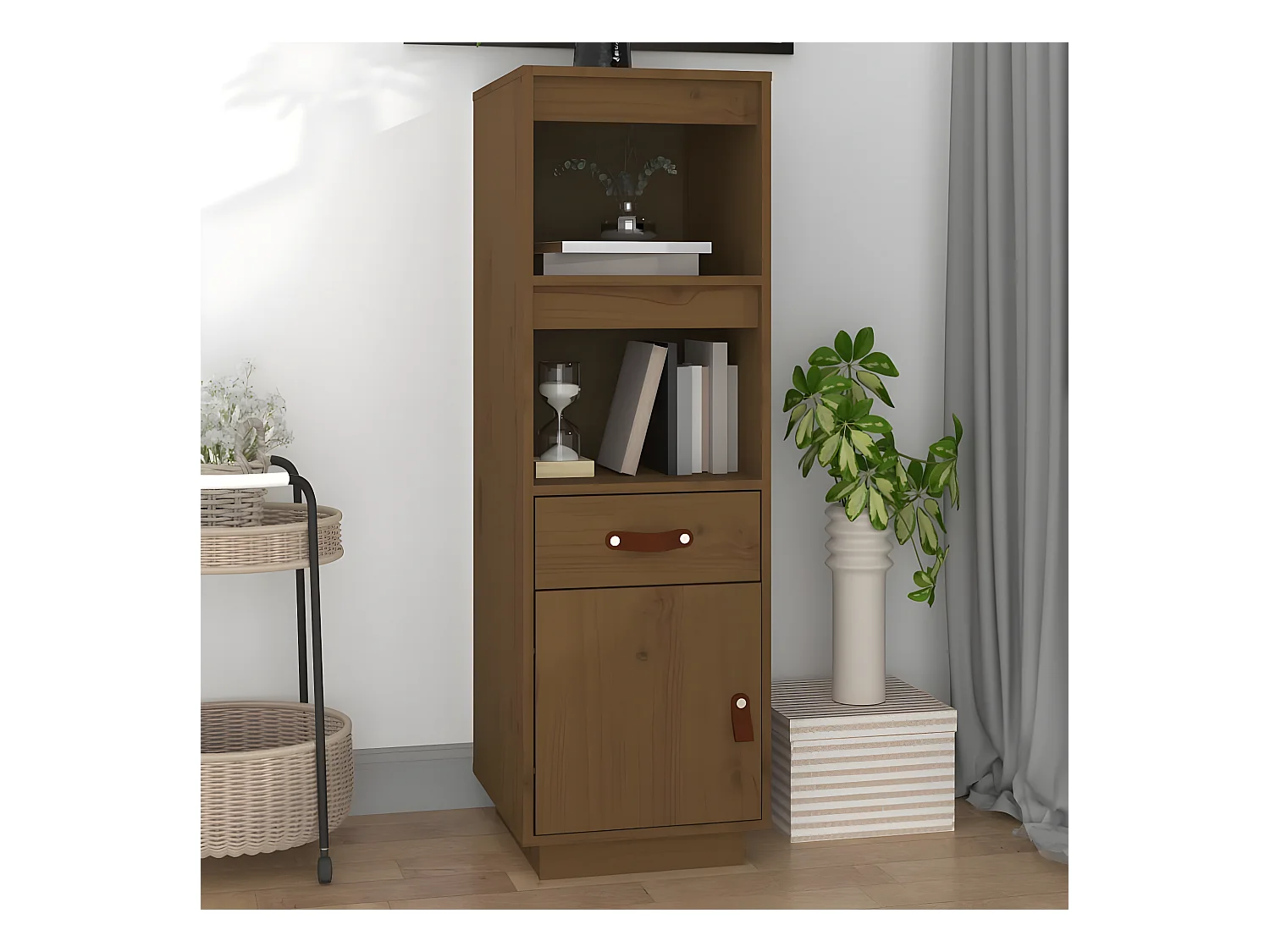 Credenza alta Marrone miele 34x40x108,5 cm Legno di pino massiccio