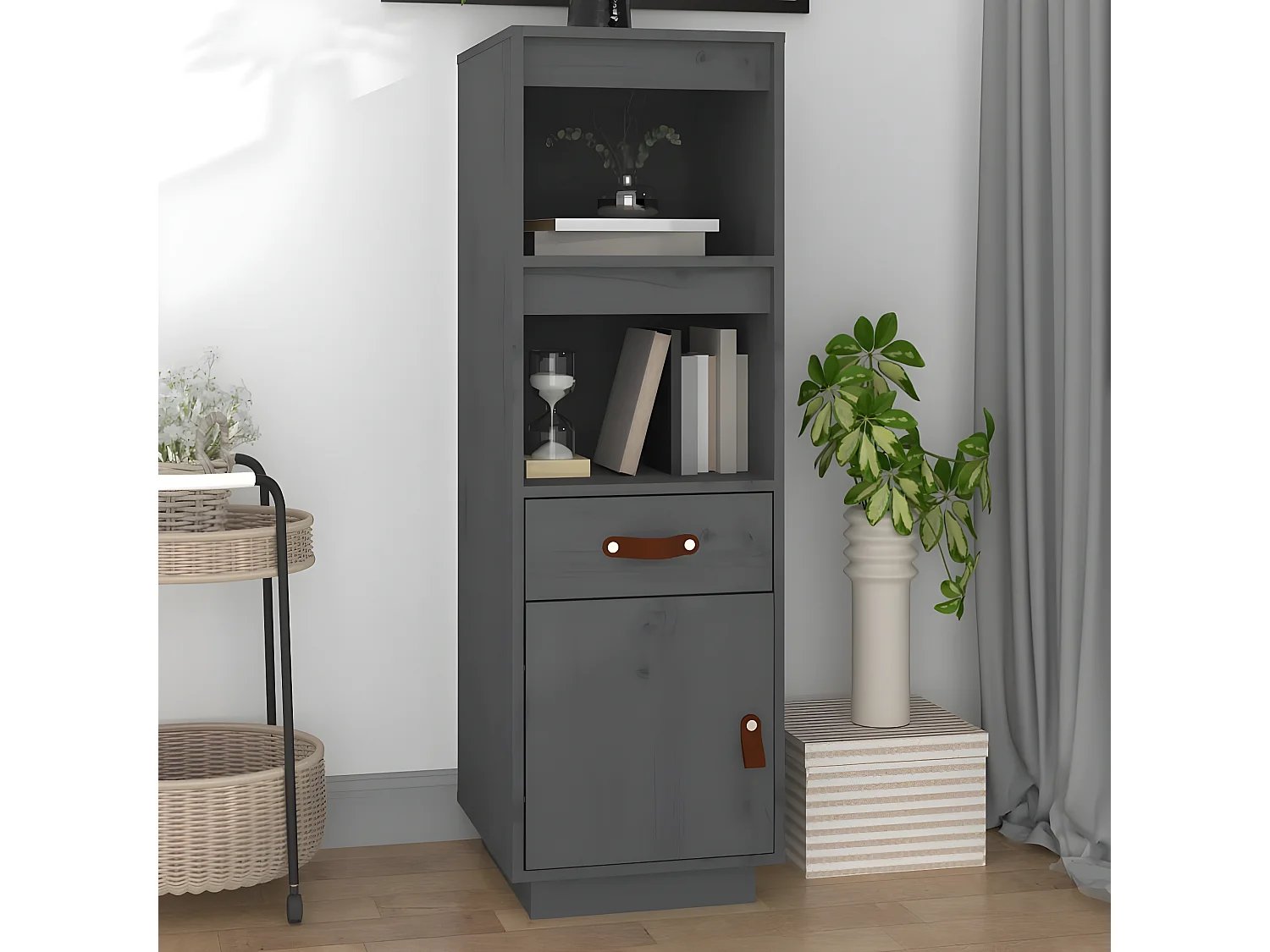 Buffet haut Gris 34x40x108,5 cm Bois massif de pin