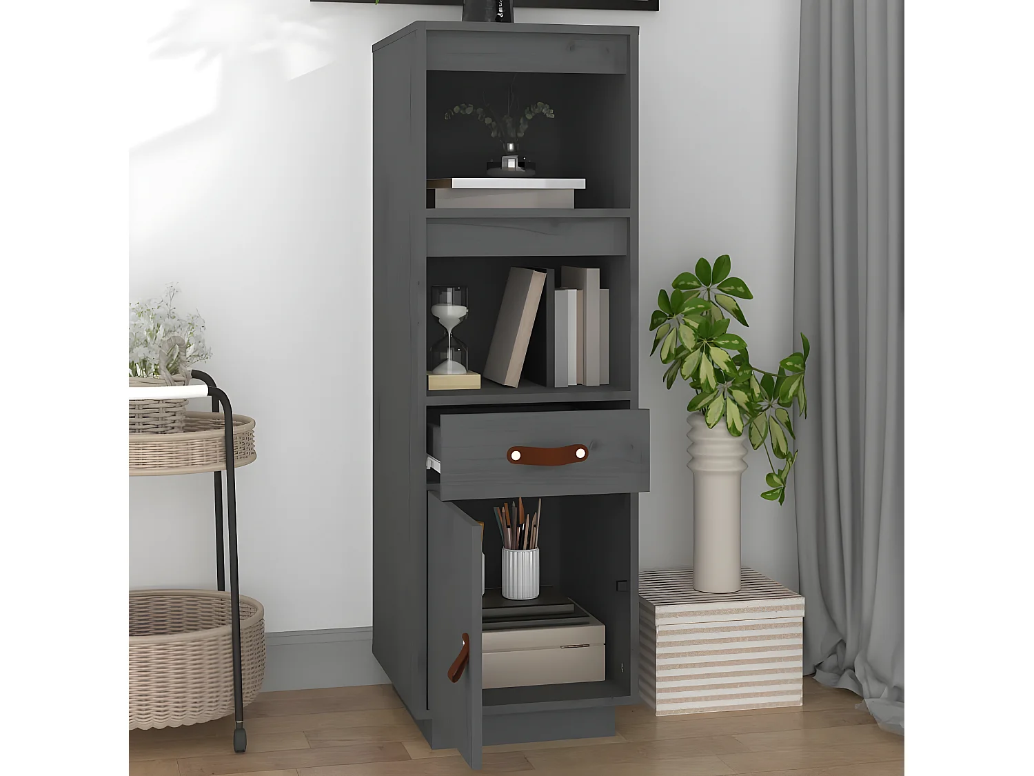 Buffet haut Gris 34x40x108,5 cm Bois massif de pin