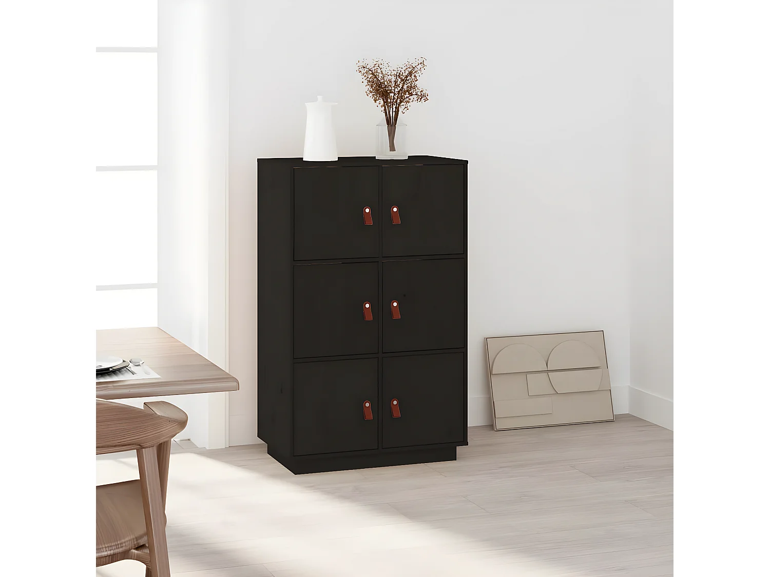 Buffet haut Noir 67x40x108,5 cm Bois massif de pin