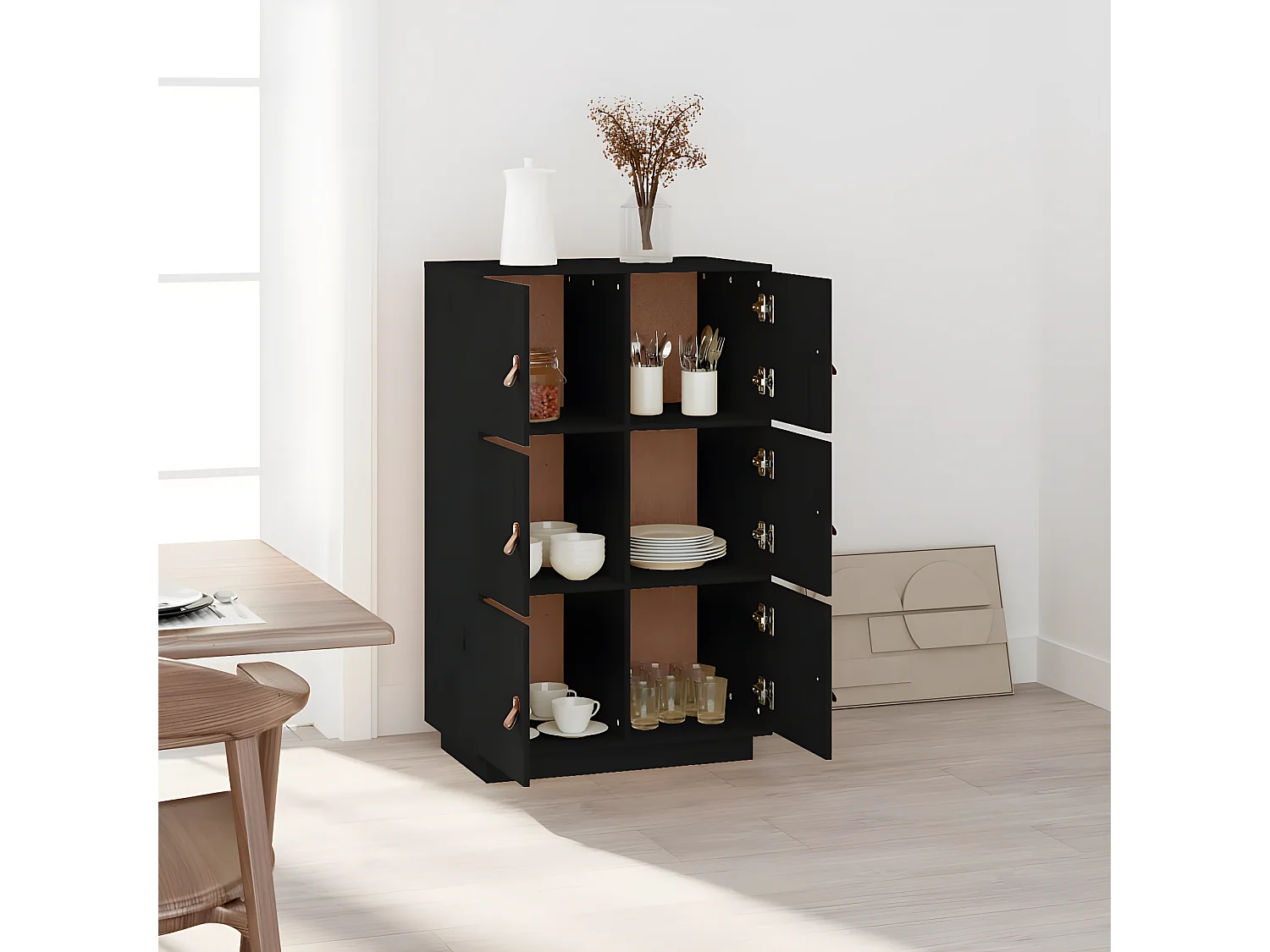 Buffet haut Noir 67x40x108,5 cm Bois massif de pin
