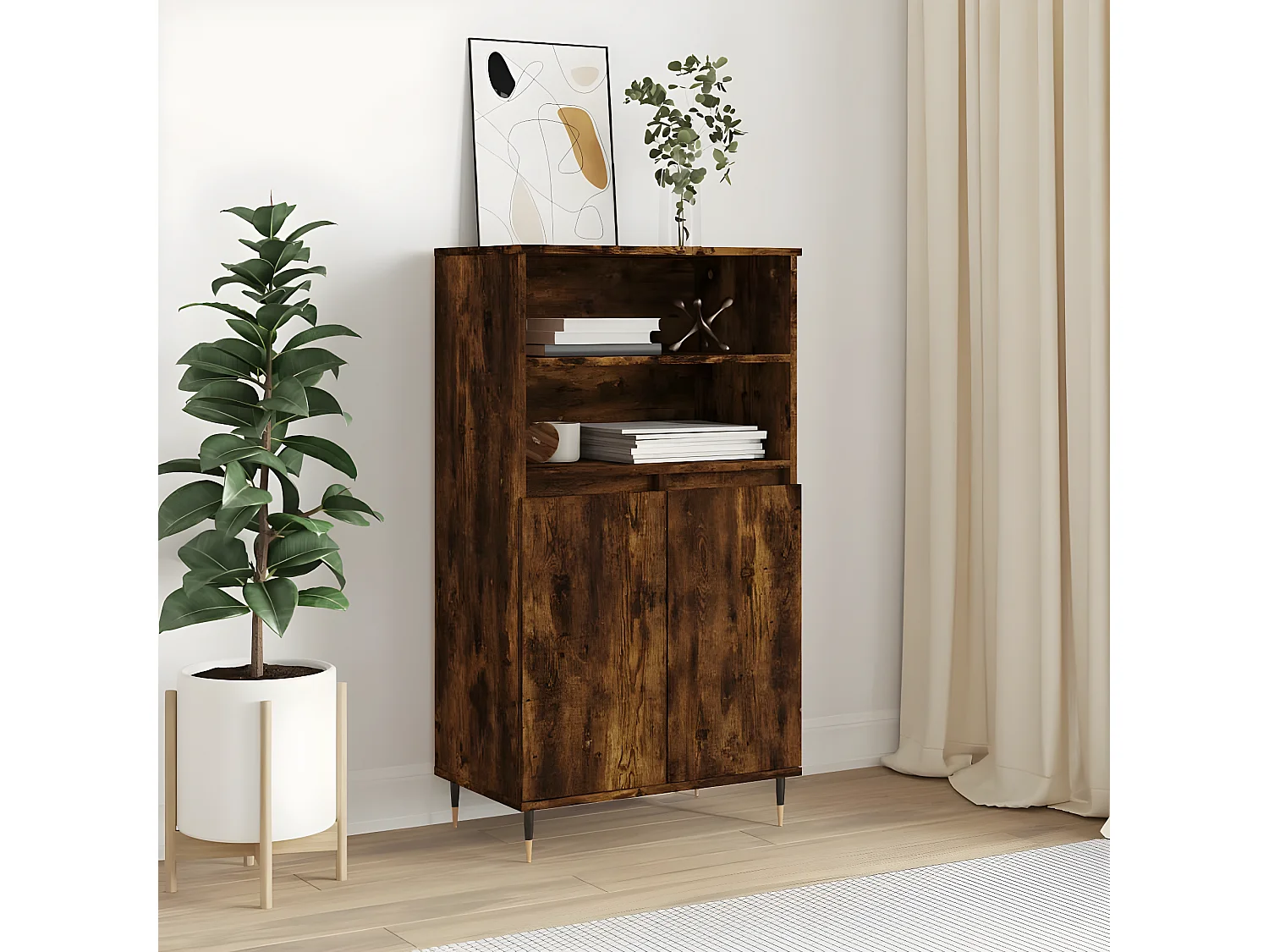 Buffet haut Chêne fumé 60x36x110 cm Bois d'ingénierie