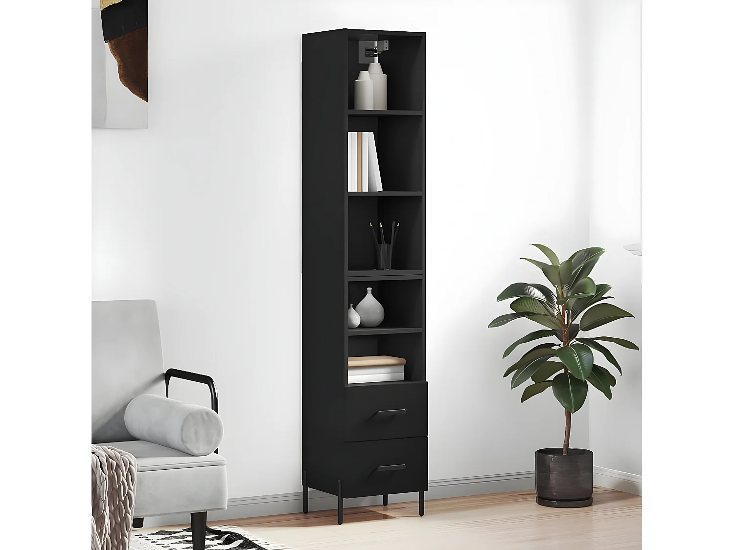 Buffet haut Noir 34,5x34x180 cm Bois d'ingénierie