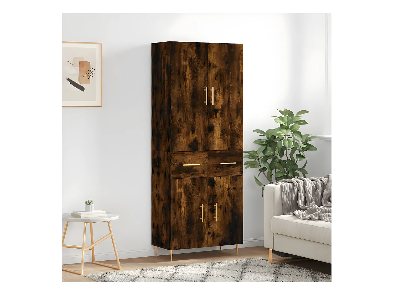 Aparador alto Roble ahumado 69,5x34x180 cm Madera contrachapada