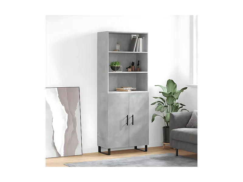 Aparador alto Gris hormigón 69,5x34x180 cm Madera contrachapada