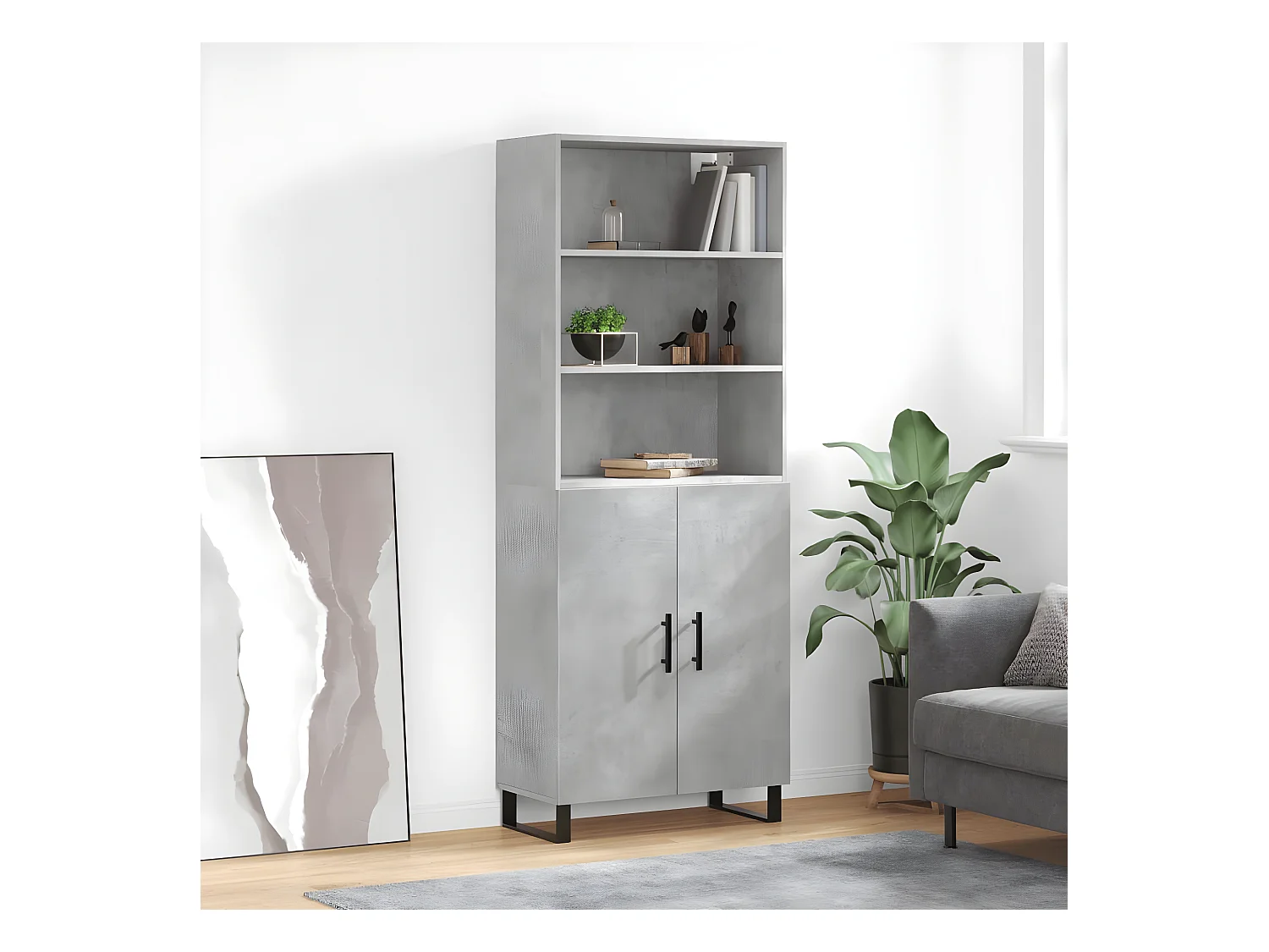 Aparador alto concreto cinza 69,5x34x180 cm Madeira derivada