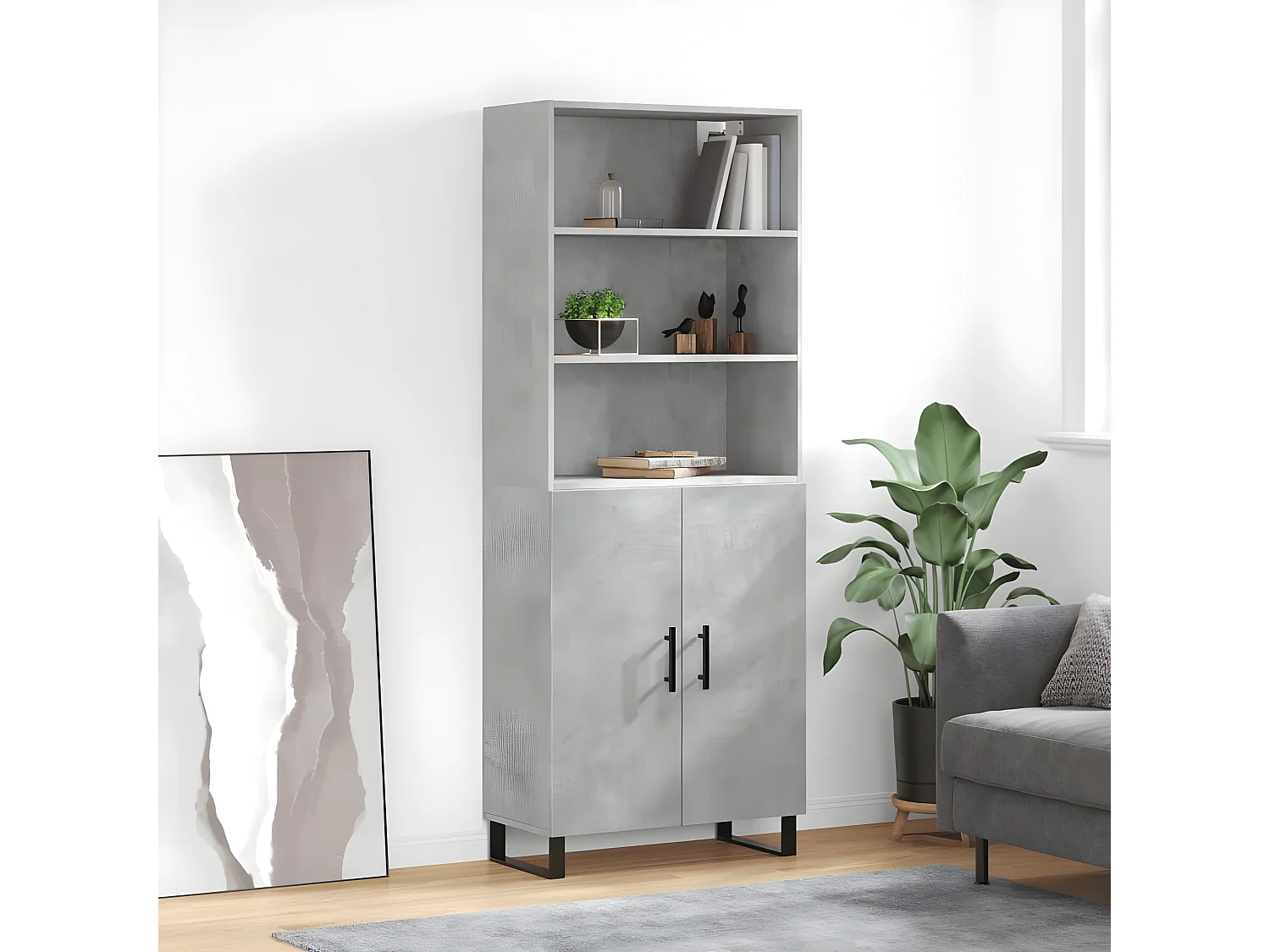 Credenza alta Grigio cemento 69,5x34x180 cm MDF