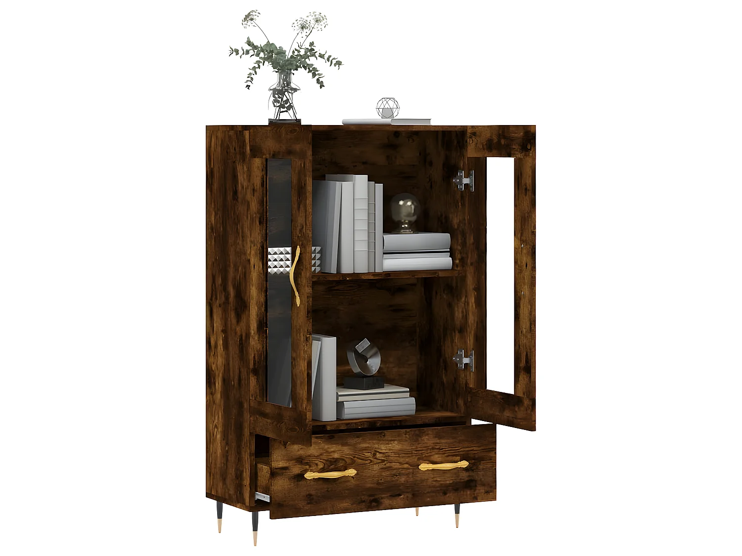 Buffet haut chêne fumé 69,5x31x115 cm bois d'ingénierie