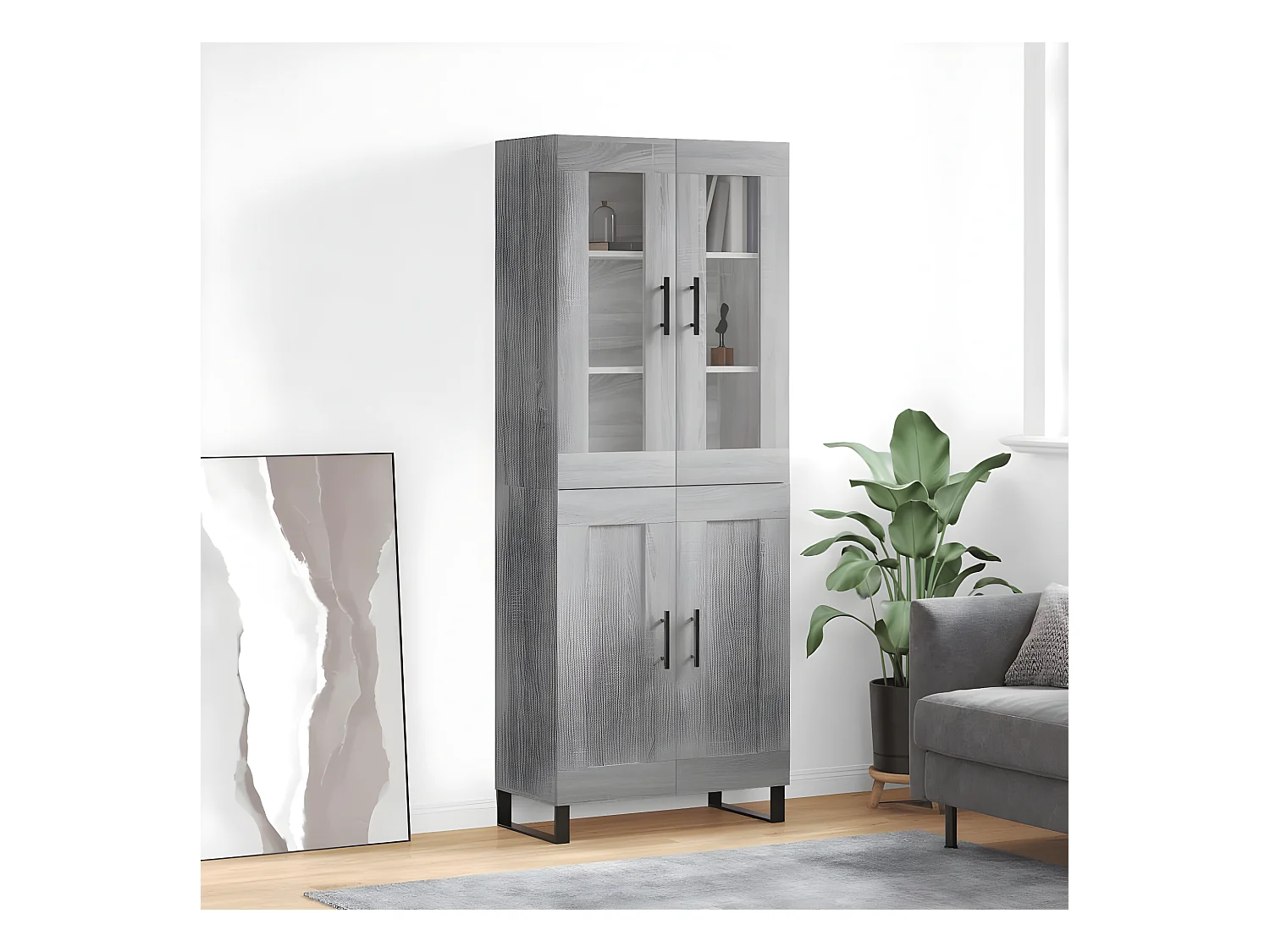 Credenza alta Sonoma grigia 69,5x34x180 cm MDF