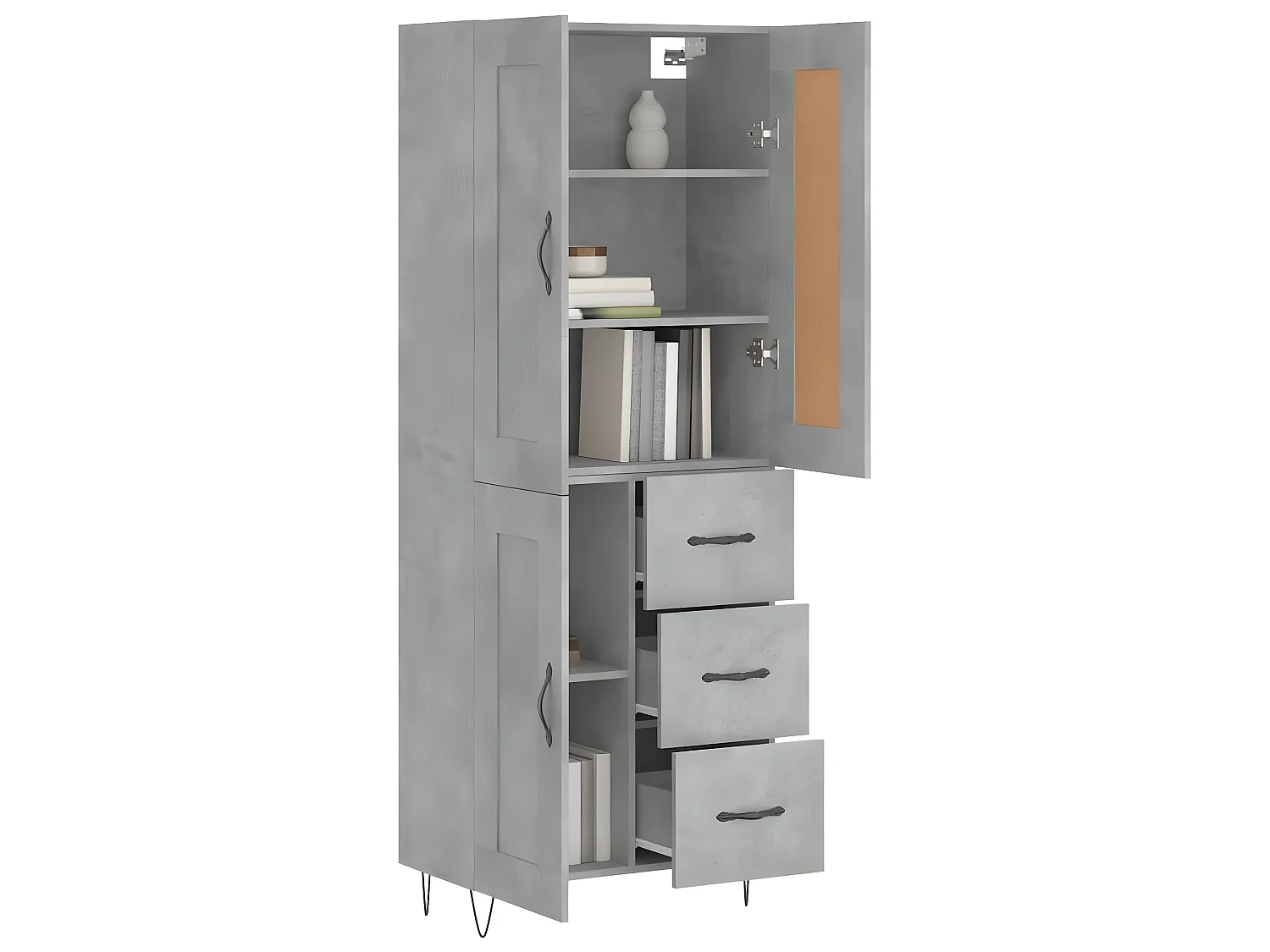 Aparador alto Gris hormigón 69,5x34x180 cm Madera contrachapada