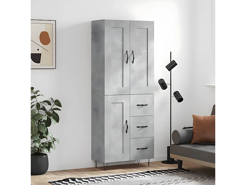 Credenza alta Grigio cemento 69,5x34x180 cm MDF