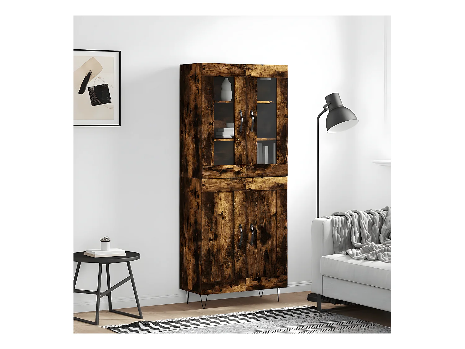 Aparador alto Roble ahumado 69,5x34x180 cm Madera contrachapada