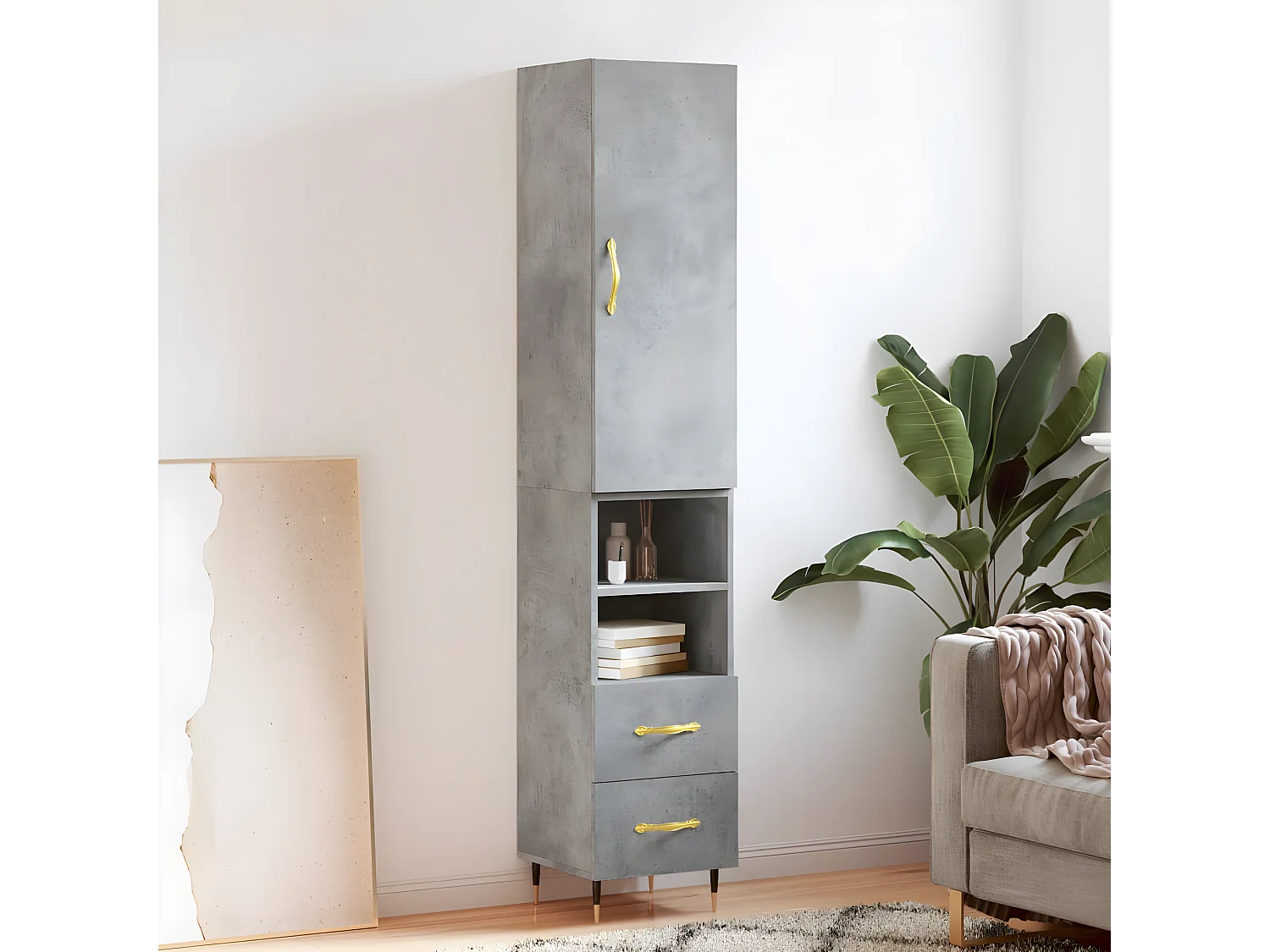 Credenza alta Grigio cemento 34,5x34x180 cm MDF