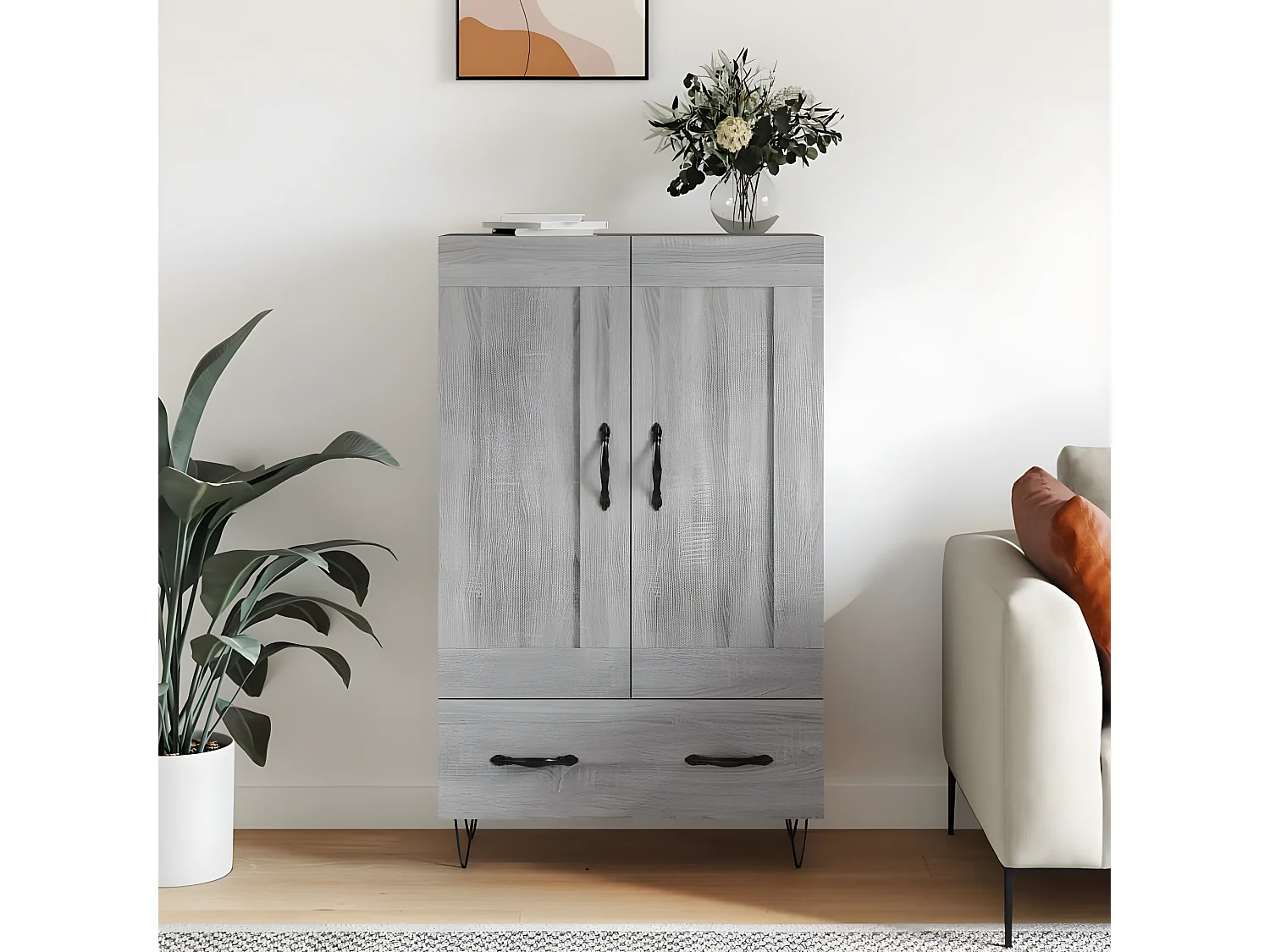 Buffet haut sonoma gris 69,5x31x115 cm bois d'ingénierie