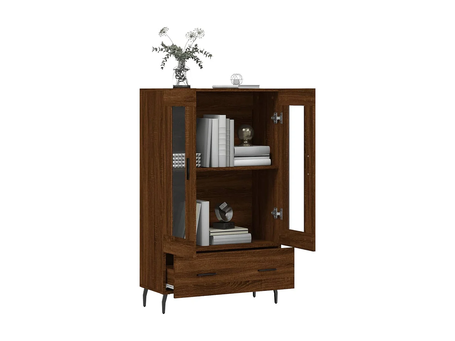 Aparador alto de carvalho castanho 69,5x31x115 cm madeira trabalhada