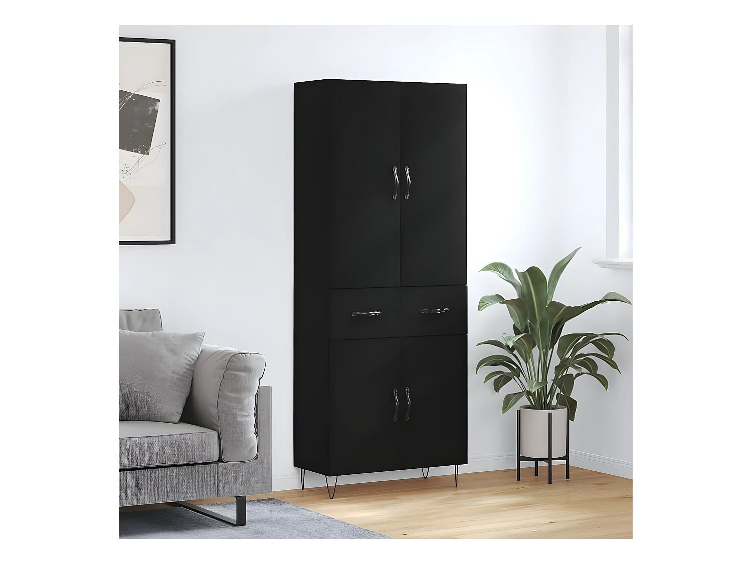 Buffet haut Noir 69,5x34x180 cm Bois d'ingénierie