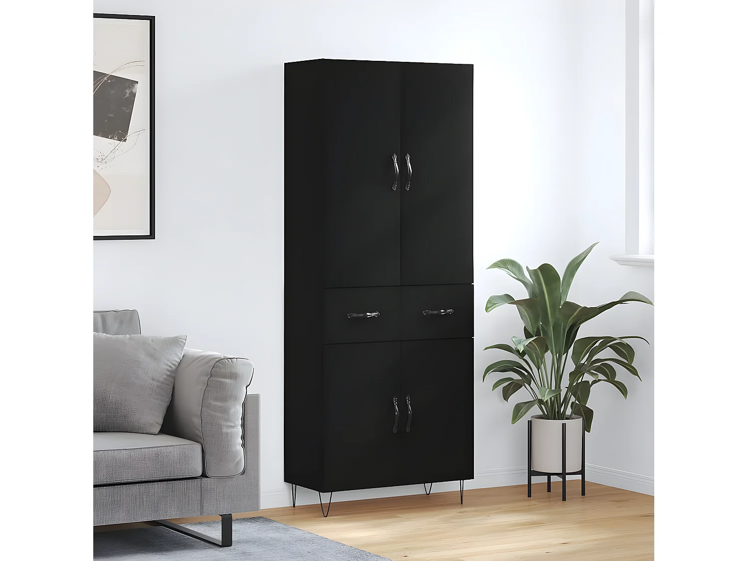 Buffet haut Noir 69,5x34x180 cm Bois d'ingénierie