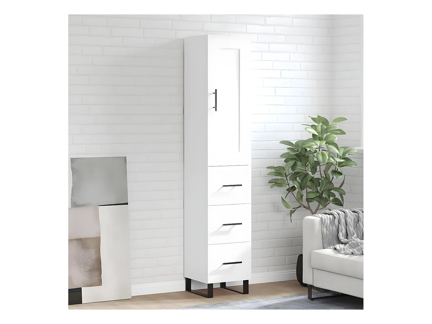 Buffet haut Blanc 34,5x34x180 cm Bois d'ingénierie