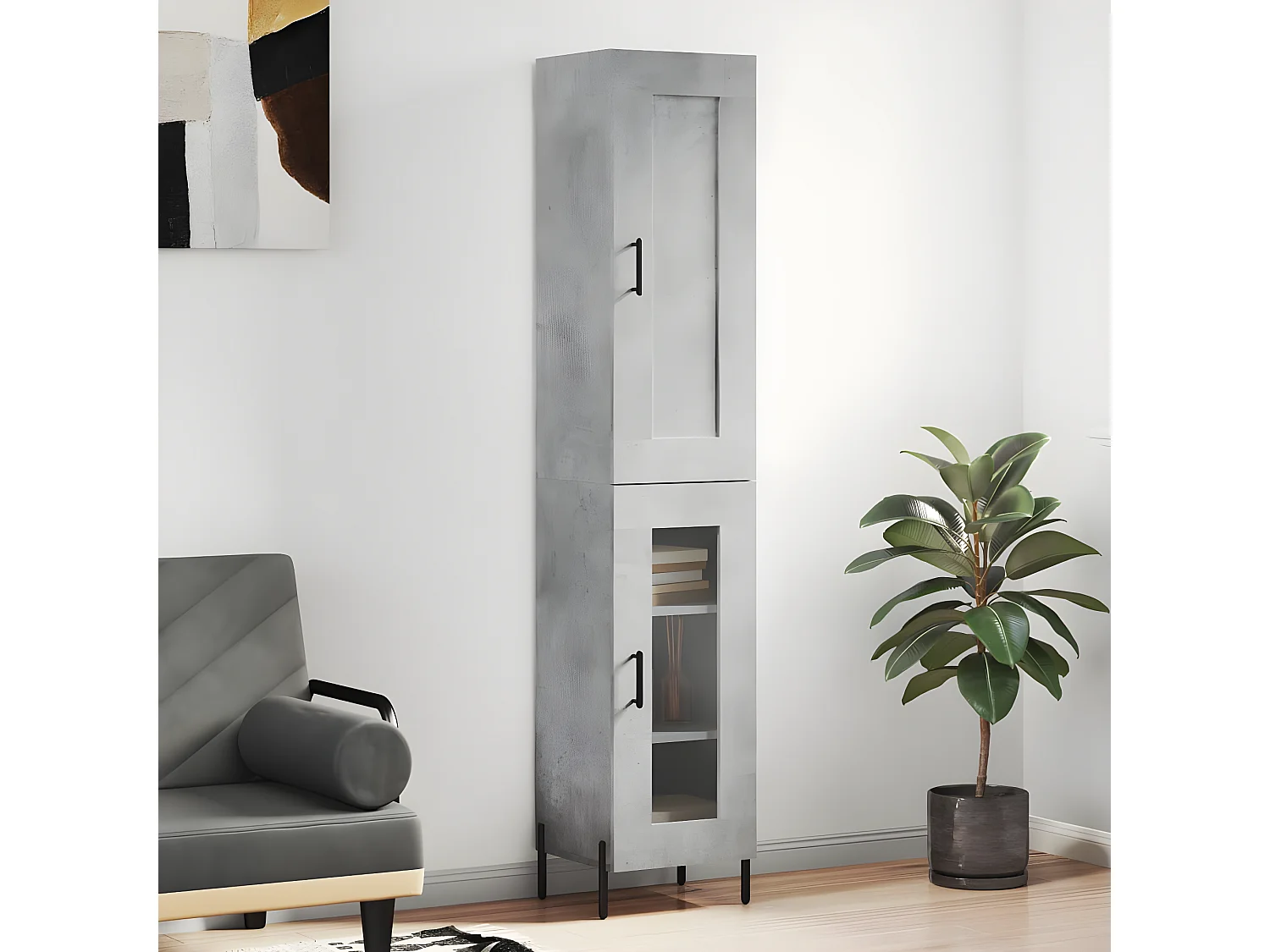 Credenza alta Grigio cemento 34,5x34x180 cm MDF