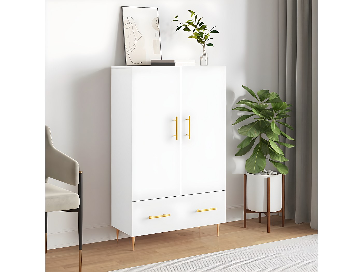 Kaptafel, 3 Spiegels met kruk en 4 Laden Wit