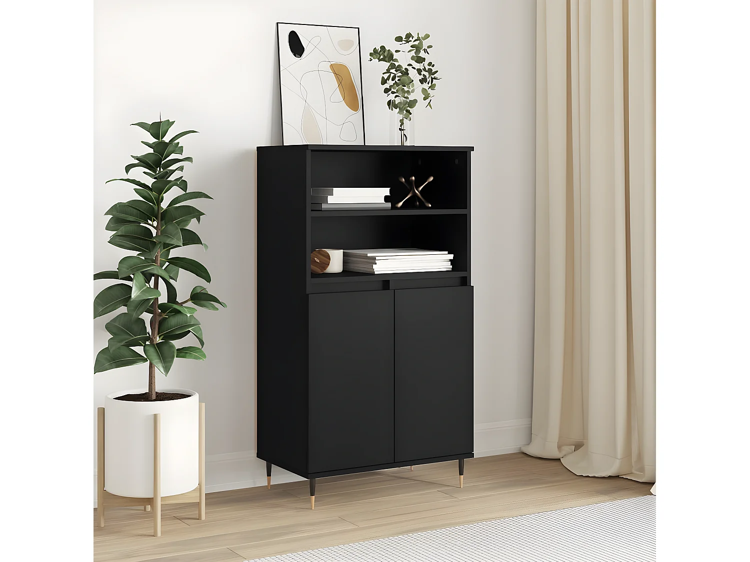 Buffet haut Noir 60x36x110 cm Bois d'ingénierie