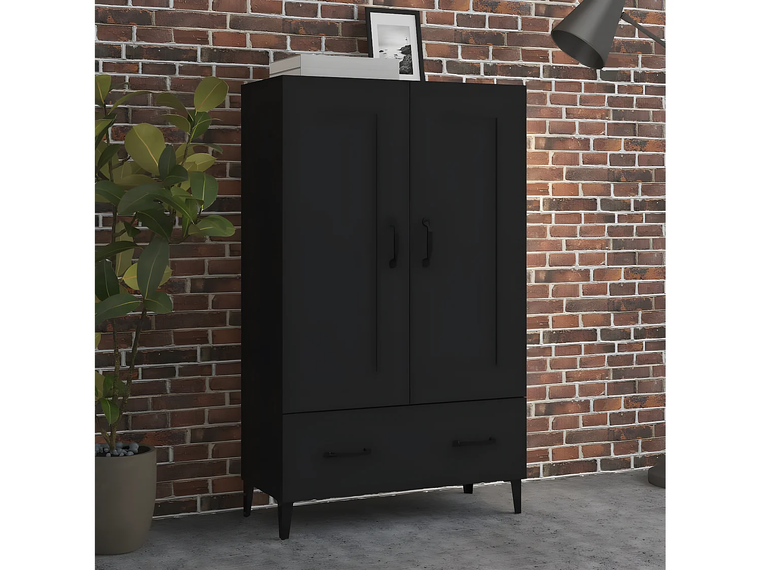 Buffet haut noir 70x31x115 cm bois d'ingénierie