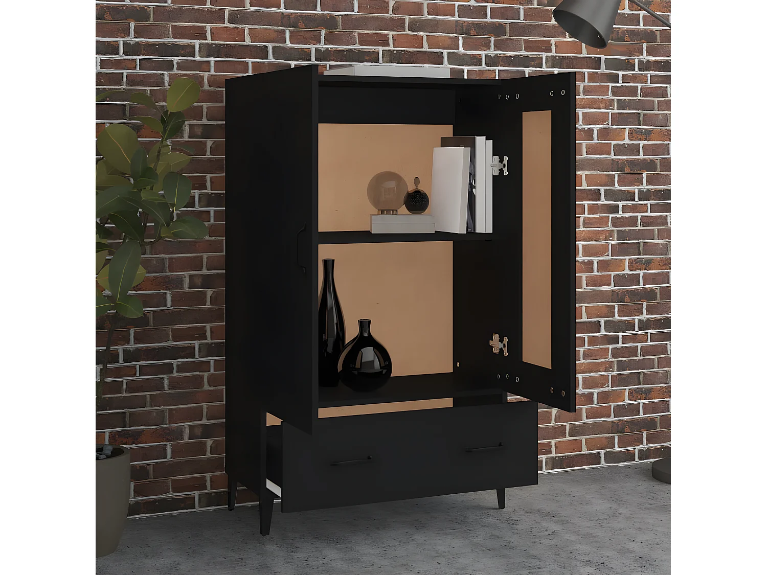Buffet haut noir 70x31x115 cm bois d'ingénierie