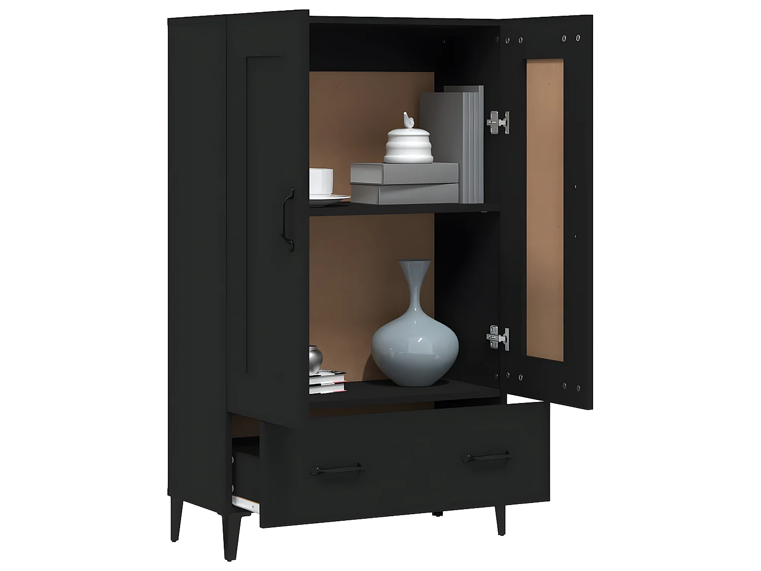 Buffet haut noir 70x31x115 cm bois d'ingénierie