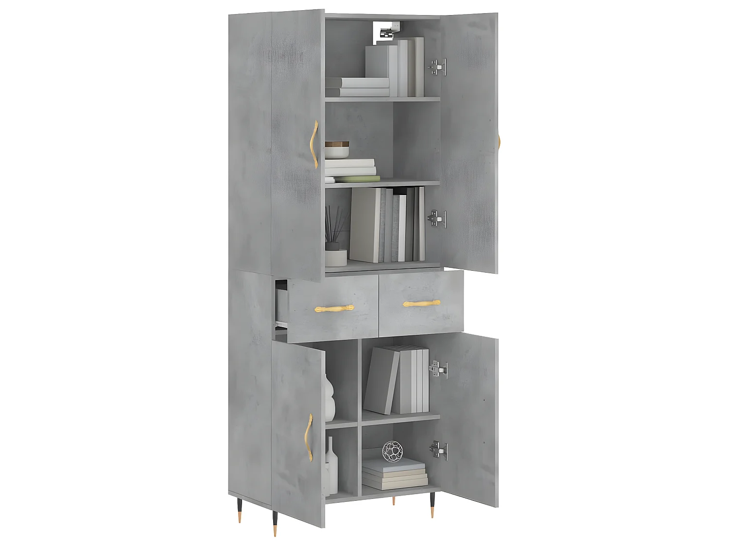 Buffet haut Gris béton 69,5x34x180 cm Bois d'ingénierie