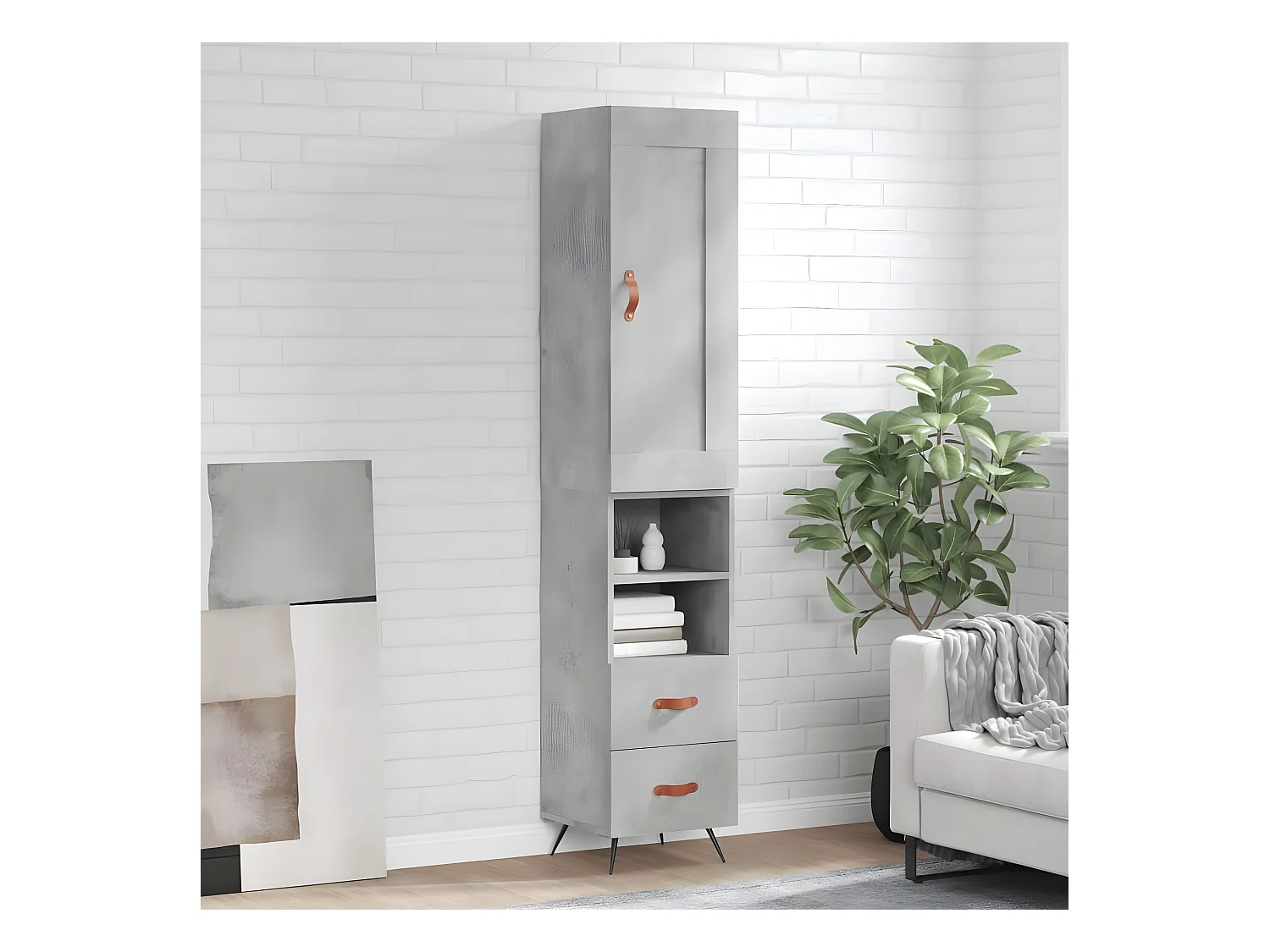 Credenza alta Grigio cemento 34,5x34x180 cm MDF