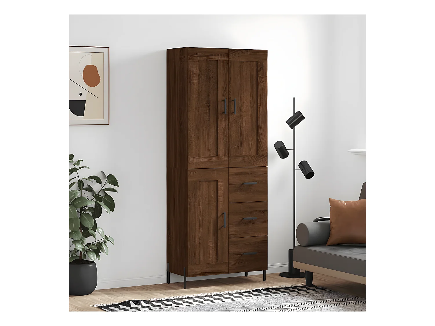 Buffet haut Chêne marron 69,5x34x180 cm Bois d'ingénierie
