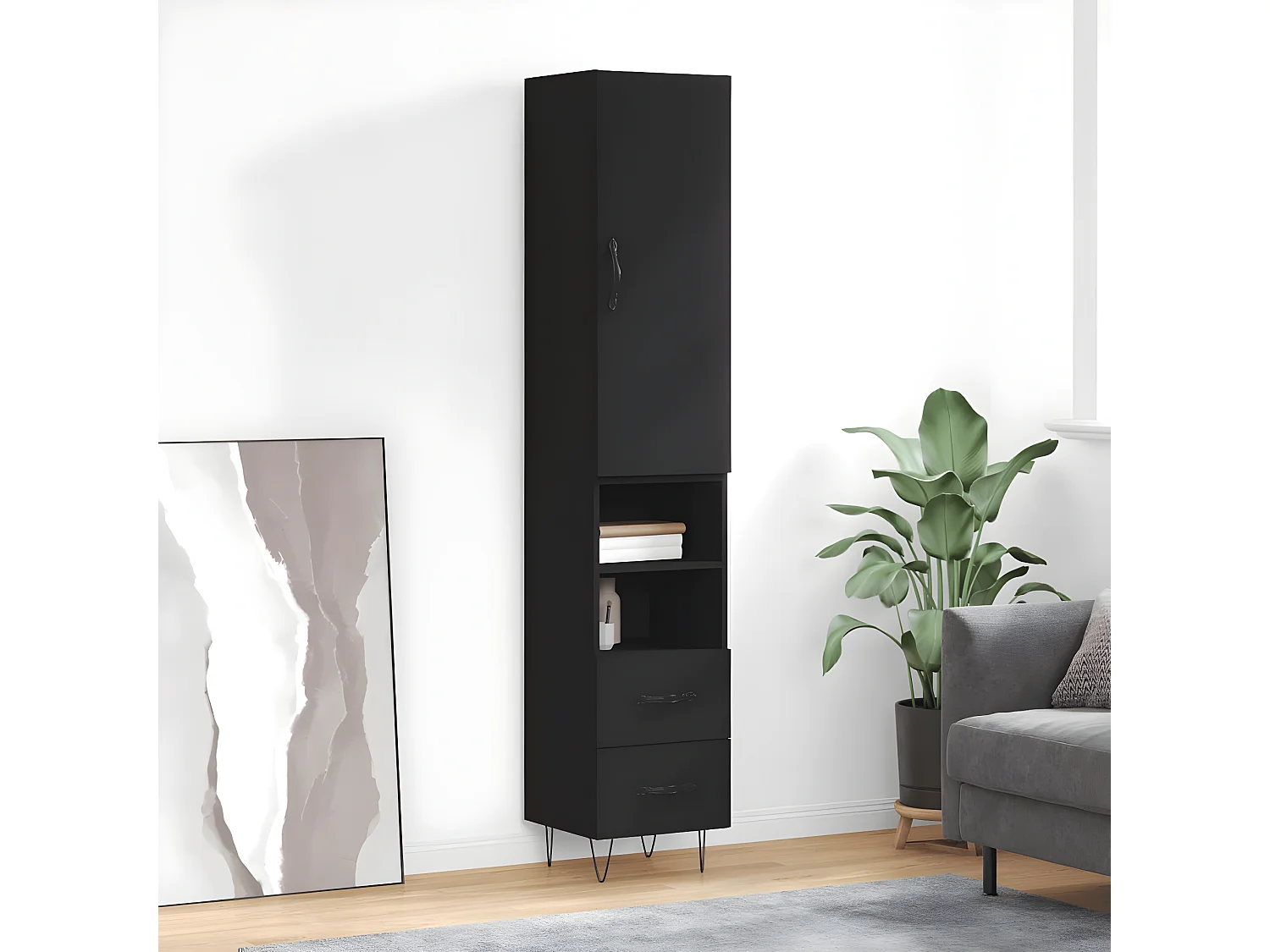 Buffet haut Noir 34,5x34x180 cm Bois d'ingénierie