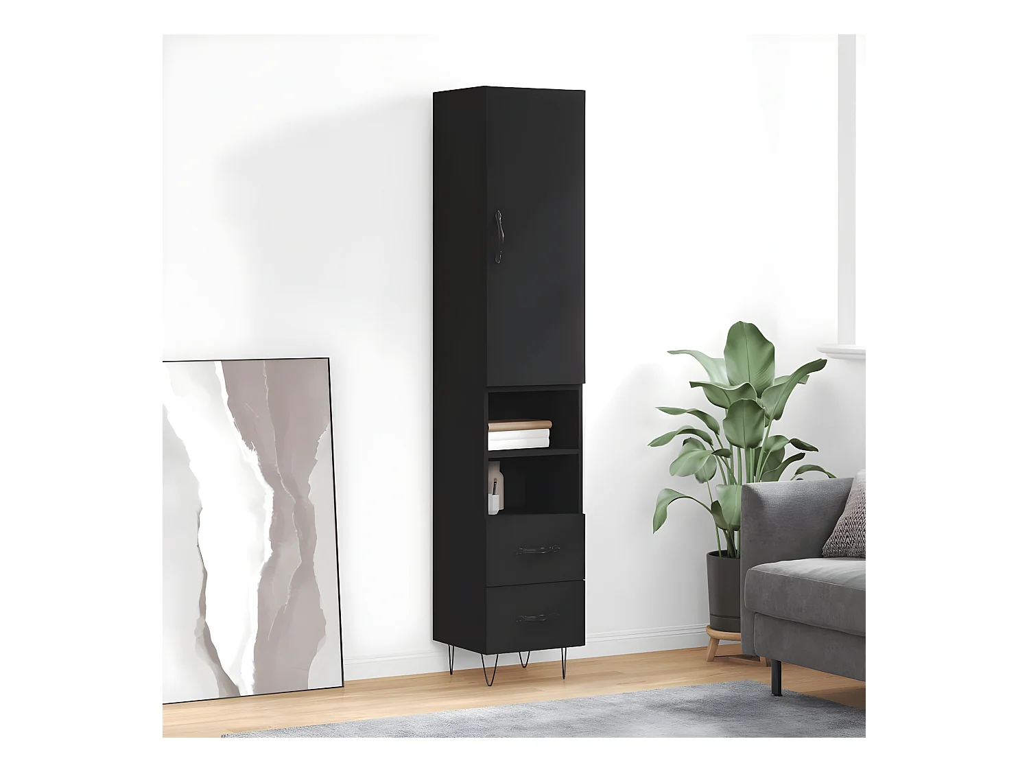 Buffet haut Noir 34,5x34x180 cm Bois d'ingénierie